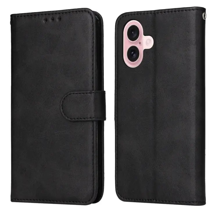Classic Calf Texture Flip Leather Phone Case For iPhone 16 - For iPhone 16 / Black - Apple Accessories