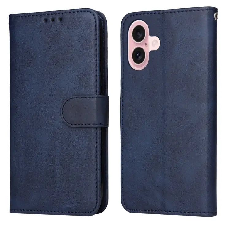 Classic Calf Texture Flip Leather Phone Case For iPhone 16 - For iPhone 16 / Blue - Apple Accessories