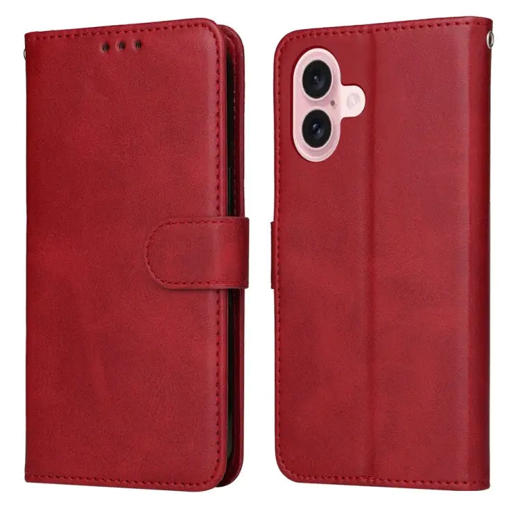 Classic Calf Texture Flip Leather Phone Case For iPhone 16 - For iPhone 16 / Red - Apple Accessories