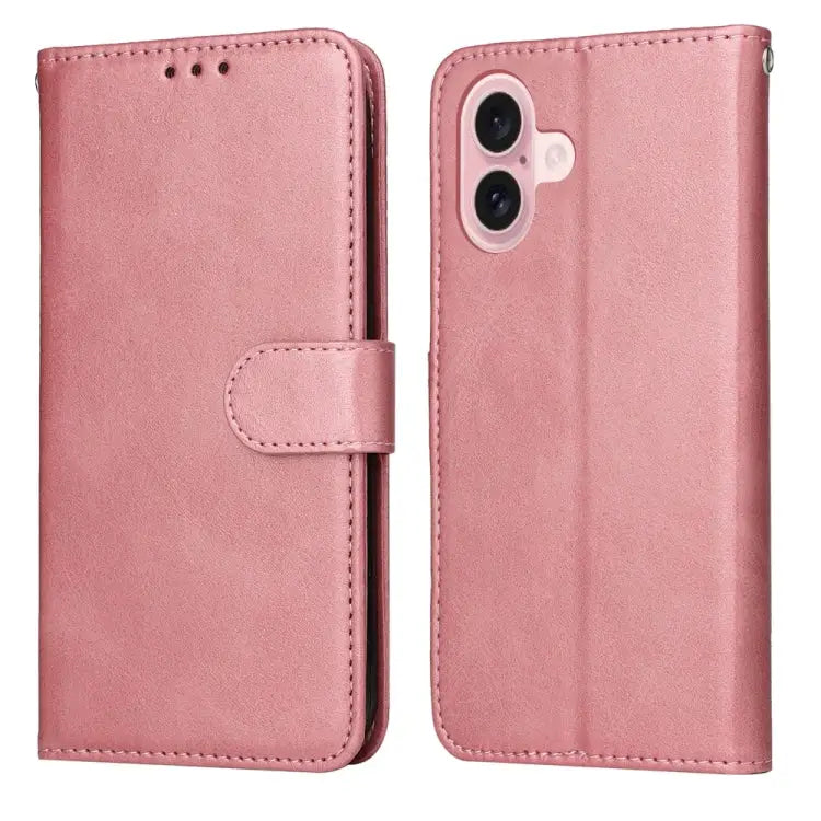 Classic Calf Texture Flip Leather Phone Case For iPhone 16 - For iPhone 16 / Rose Gold - Apple Accessories