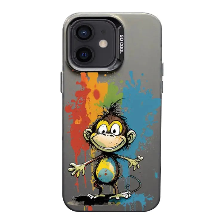 Color Ink Frosted PC + TPU Phone Case For iPhone 11 - For iPhone 11 / Colored Ink Monkey - Apple Accessories