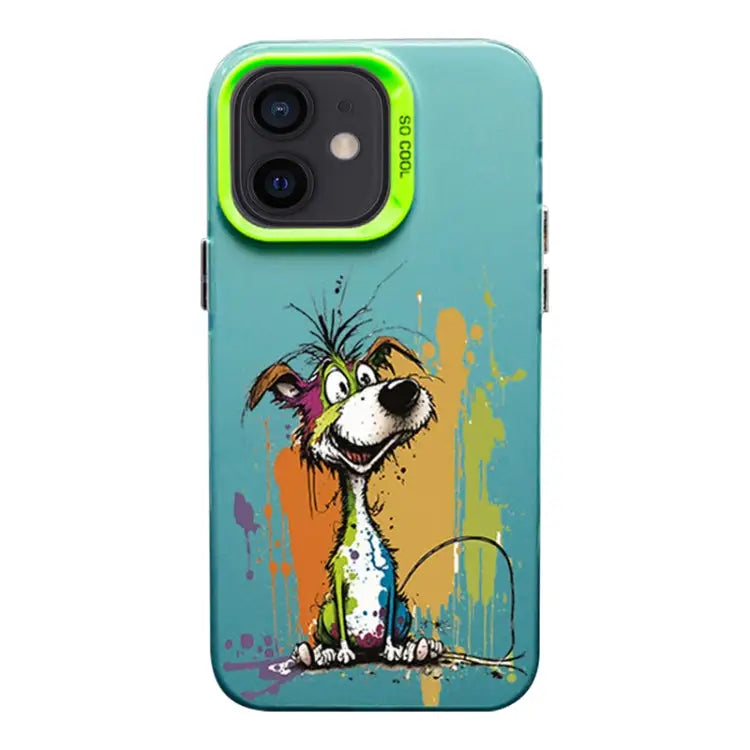 Color Ink Frosted PC + TPU Phone Case For iPhone 12 - For iPhone 12 / Silly Dog - Apple Accessories