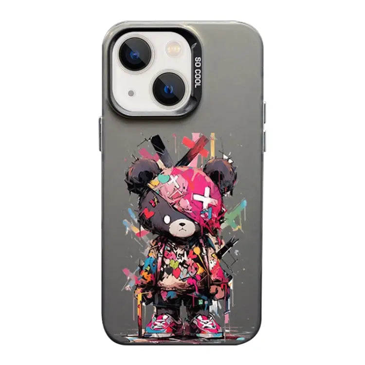 Color Ink Frosted PC + TPU Phone Case For iPhone 13 - For iPhone 13 / Black Bear - Apple Accessories