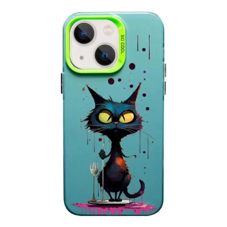 Color Ink Frosted PC + TPU Phone Case For iPhone 13 - For iPhone 13 / Black Cat - Apple Accessories