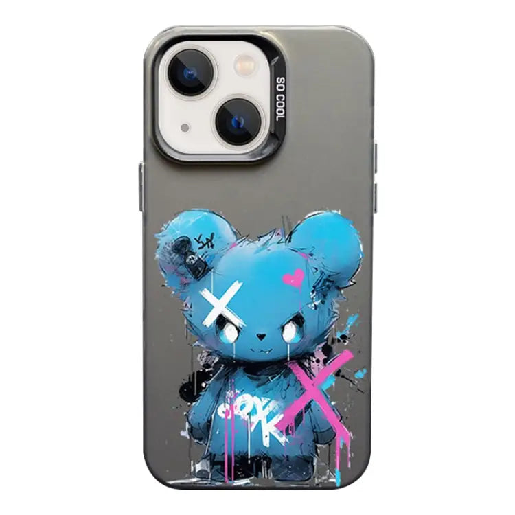 Color Ink Frosted PC + TPU Phone Case For iPhone 13 - For iPhone 13 / Blue Bear - Apple Accessories