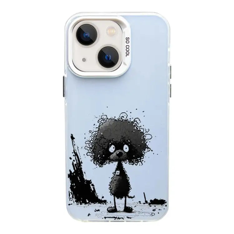 Color Ink Frosted PC + TPU Phone Case For iPhone 13 - For iPhone 13 / Curl Teddy - Apple Accessories
