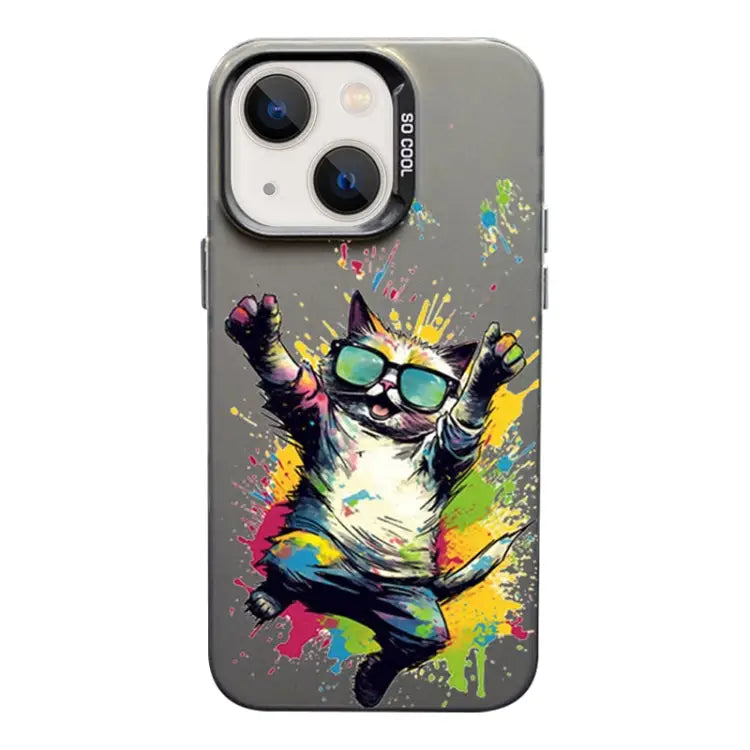 Color Ink Frosted PC + TPU Phone Case For iPhone 13 - For iPhone 13 / Glasses Cat - Apple Accessories