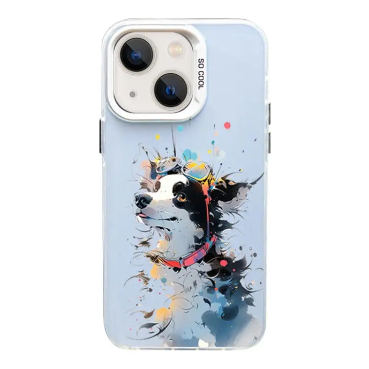 Color Ink Frosted PC + TPU Phone Case For iPhone 13 - For iPhone 13 / Glasses Dog - Apple Accessories