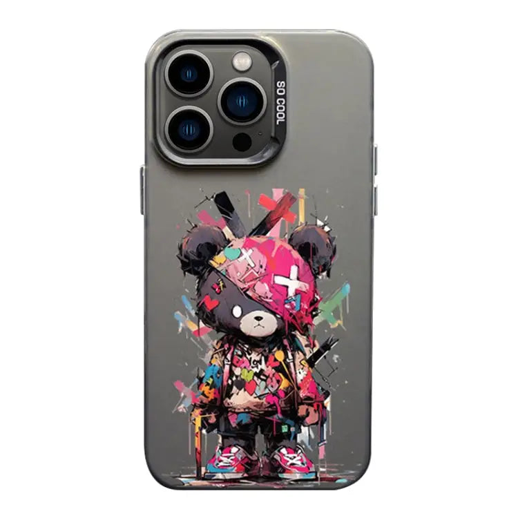 Color Ink Frosted PC + TPU Phone Case For iPhone 13 Pro - For iPhone 13 Pro / Black Bear - Apple Accessories