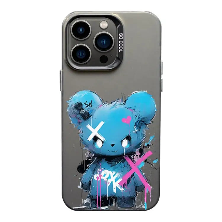 Color Ink Frosted PC + TPU Phone Case For iPhone 13 Pro - For iPhone 13 Pro / Blue Bear - Apple Accessories