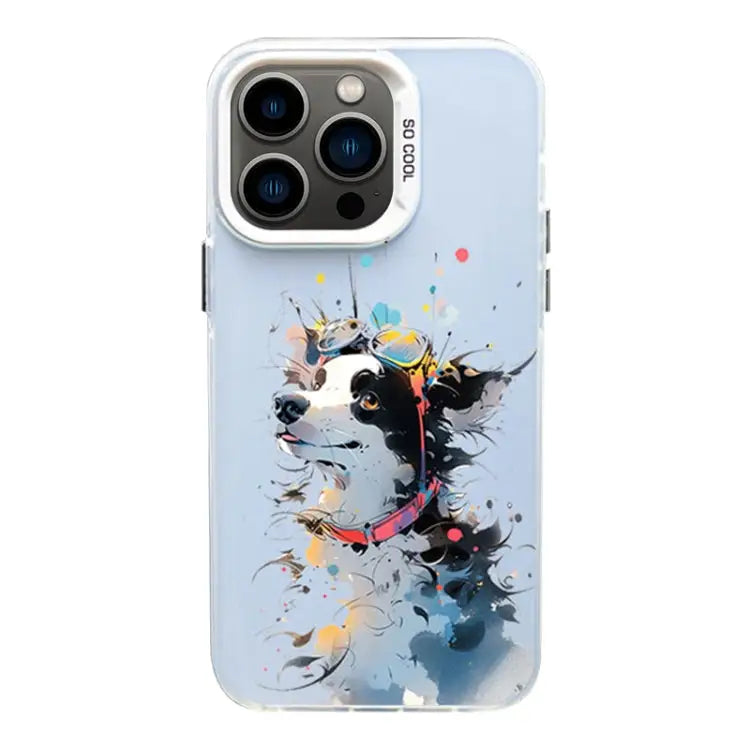 Color Ink Frosted PC + TPU Phone Case For iPhone 13 Pro - For iPhone 13 Pro / Glasses Dog - Apple Accessories