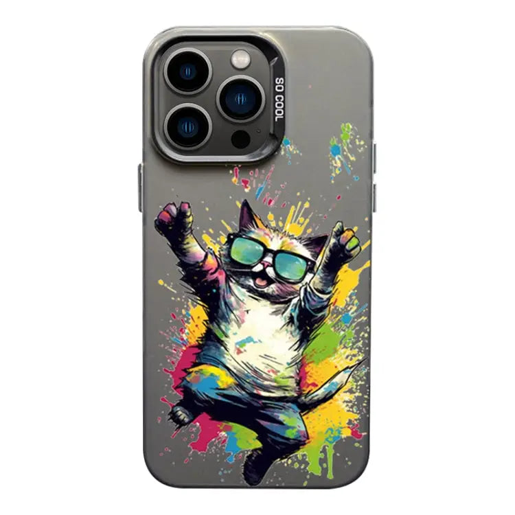 Color Ink Frosted PC + TPU Phone Case For iPhone 13 Pro Max - For iPhone 13 Pro Max / Glasses Cat - Apple Accessories