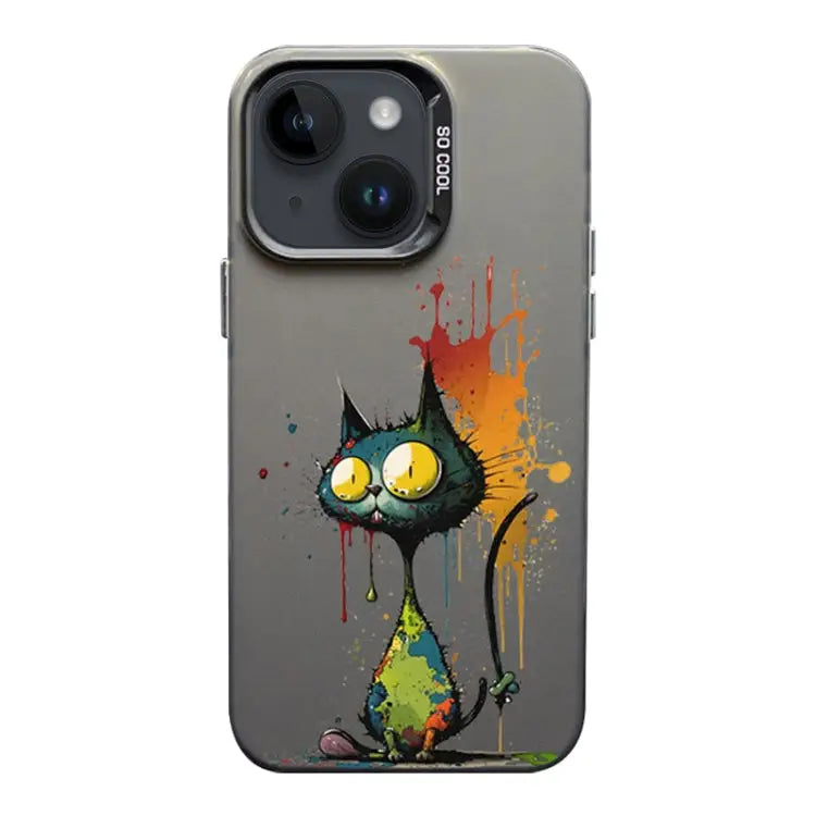 Color Ink Frosted PC + TPU Phone Case For iPhone 14 - For iPhone 14 / Big Eyed Cat - Apple Accessories