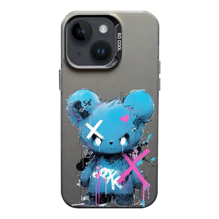 Color Ink Frosted PC + TPU Phone Case For iPhone 14 - For iPhone 14 / Blue Bear - Apple Accessories