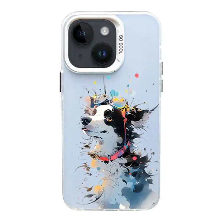 Color Ink Frosted PC + TPU Phone Case For iPhone 14 - For iPhone 14 / Glasses Dog - Apple Accessories