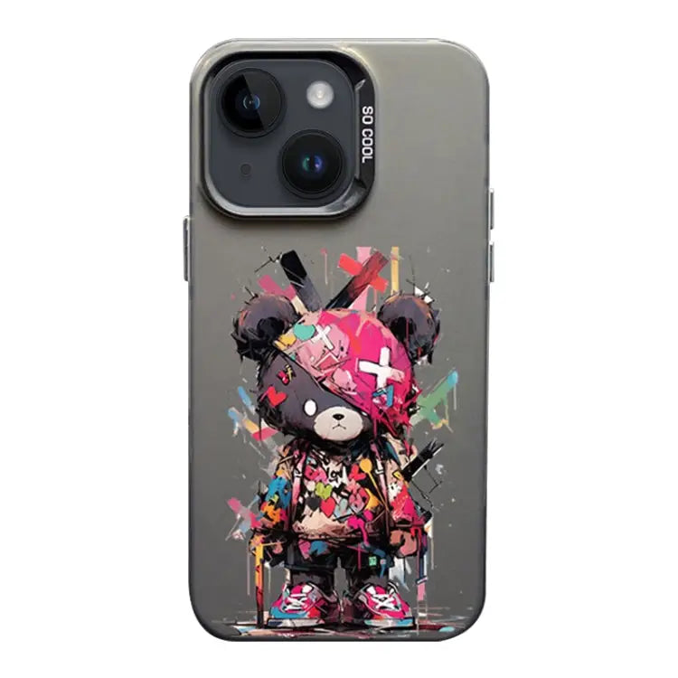 Color Ink Frosted PC + TPU Phone Case For iPhone 14 Plus - For iPhone 14 Plus / Black Bear - Apple Accessories