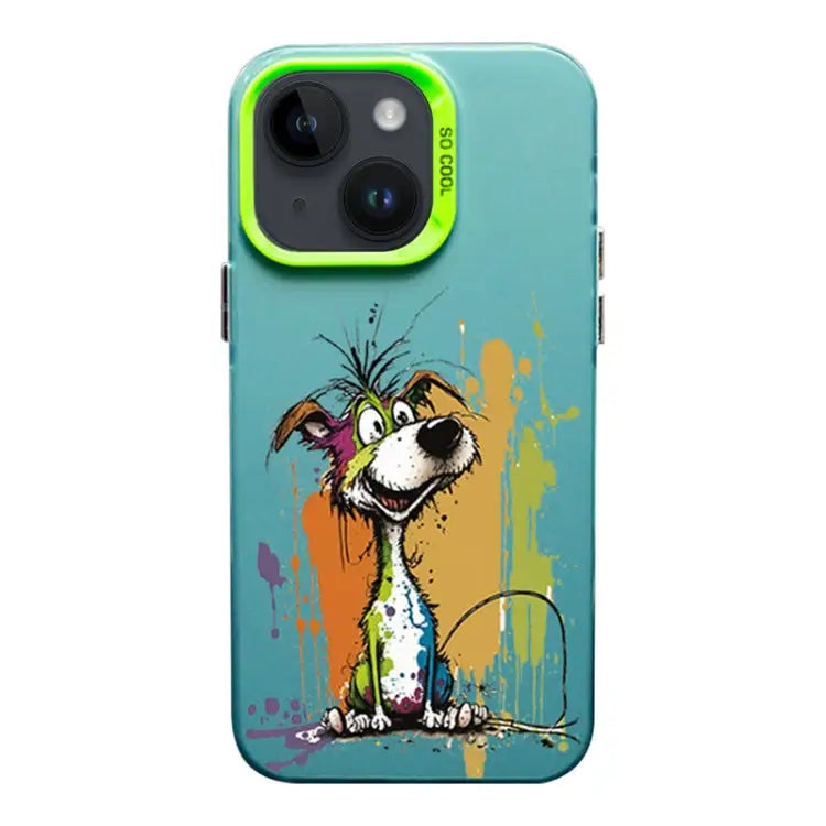 Color Ink Frosted PC + TPU Phone Case For iPhone 14 Plus - For iPhone 14 Plus / Silly Dog - Apple Accessories