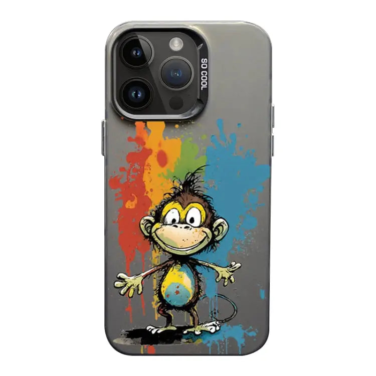 Color Ink Frosted PC + TPU Phone Case For iPhone 14 Pro - For iPhone 14 Pro / Colored Ink Monkey - Apple Accessories