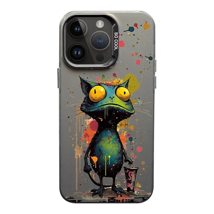 Color Ink Frosted PC + TPU Phone Case For iPhone 14 Pro - For iPhone 14 Pro / Frog - Apple Accessories