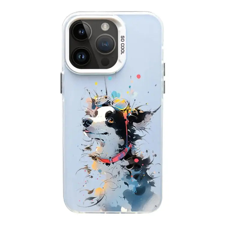 Color Ink Frosted PC + TPU Phone Case For iPhone 14 Pro - For iPhone 14 Pro / Glasses Dog - Apple Accessories