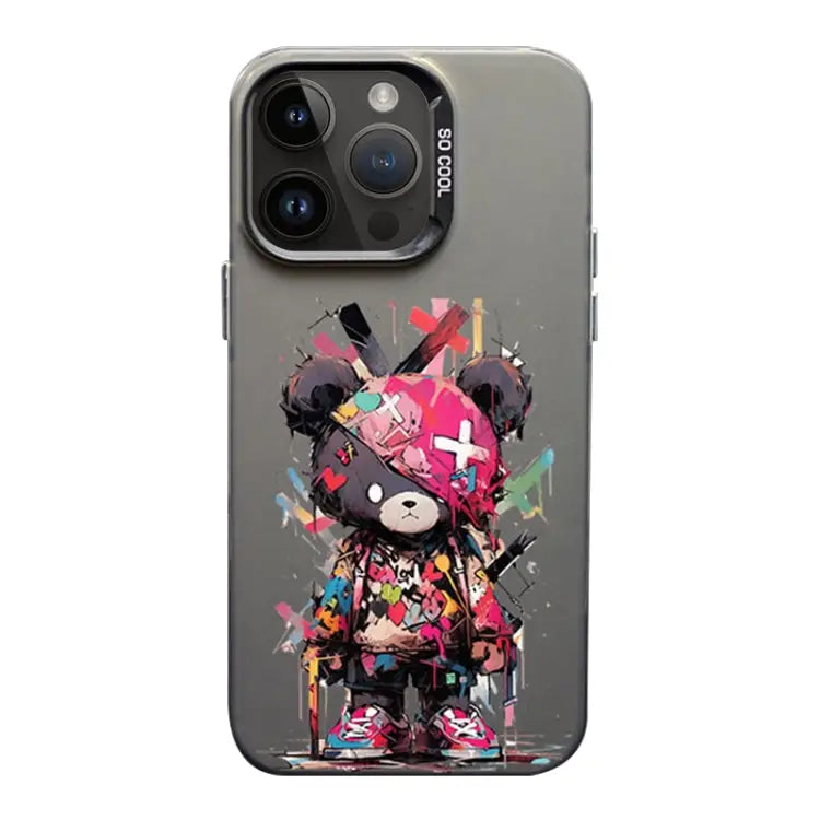 Color Ink Frosted PC + TPU Phone Case For iPhone 14 Pro Max - For iPhone 14 Pro Max / Black Bear - Apple Accessories