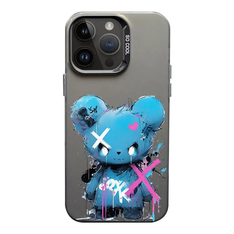 Color Ink Frosted PC + TPU Phone Case For iPhone 14 Pro Max - For iPhone 14 Pro Max / Blue Bear - Apple Accessories