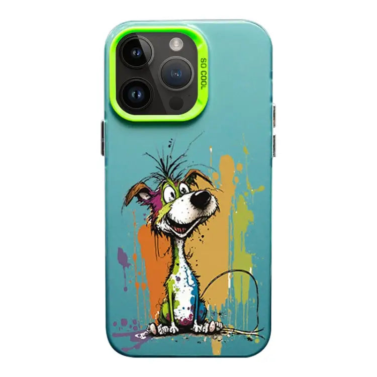 Color Ink Frosted PC + TPU Phone Case For iPhone 14 Pro Max - For iPhone 14 Pro Max / Silly Dog - Apple Accessories