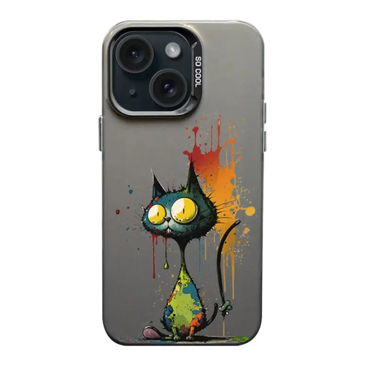 Color Ink Frosted PC + TPU Phone Case For iPhone 15 - For iPhone 15 / Big Eyed Cat - Apple Accessories
