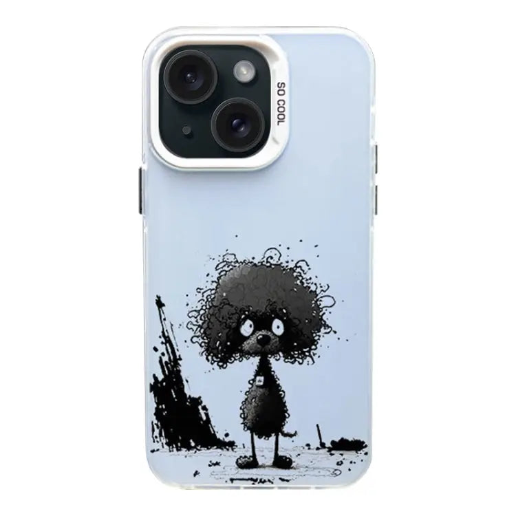 Color Ink Frosted PC + TPU Phone Case For iPhone 15 - For iPhone 15 / Curl Teddy - Apple Accessories