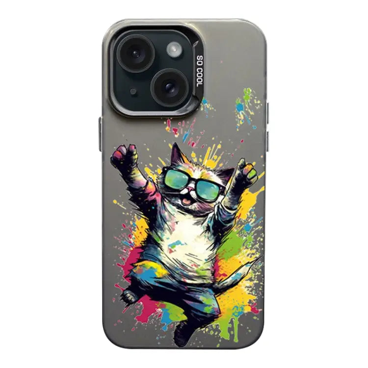 Color Ink Frosted PC + TPU Phone Case For iPhone 15 Plus - For iPhone 15 Plus / Glasses Cat - Apple Accessories