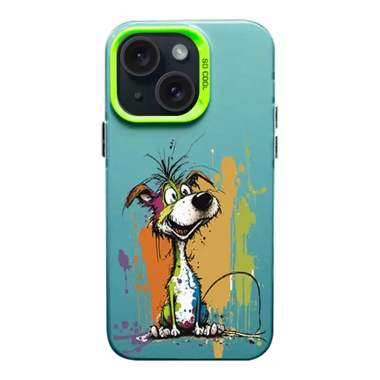 Color Ink Frosted PC + TPU Phone Case For iPhone 15 Plus - For iPhone 15 Plus / Silly Dog - Apple Accessories