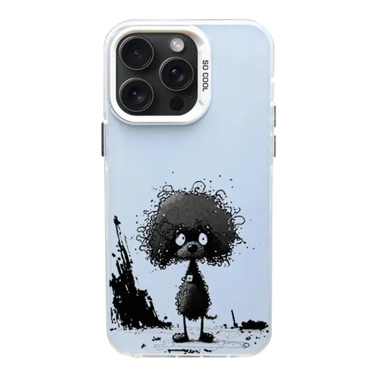Color Ink Frosted PC + TPU Phone Case For iPhone 15 Pro - For iPhone 15 Pro / Curl Teddy - Apple Accessories