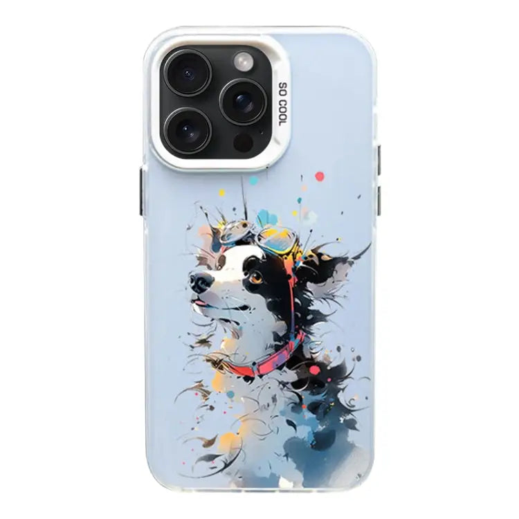 Color Ink Frosted PC + TPU Phone Case For iPhone 15 Pro - For iPhone 15 Pro / Glasses Dog - Apple Accessories