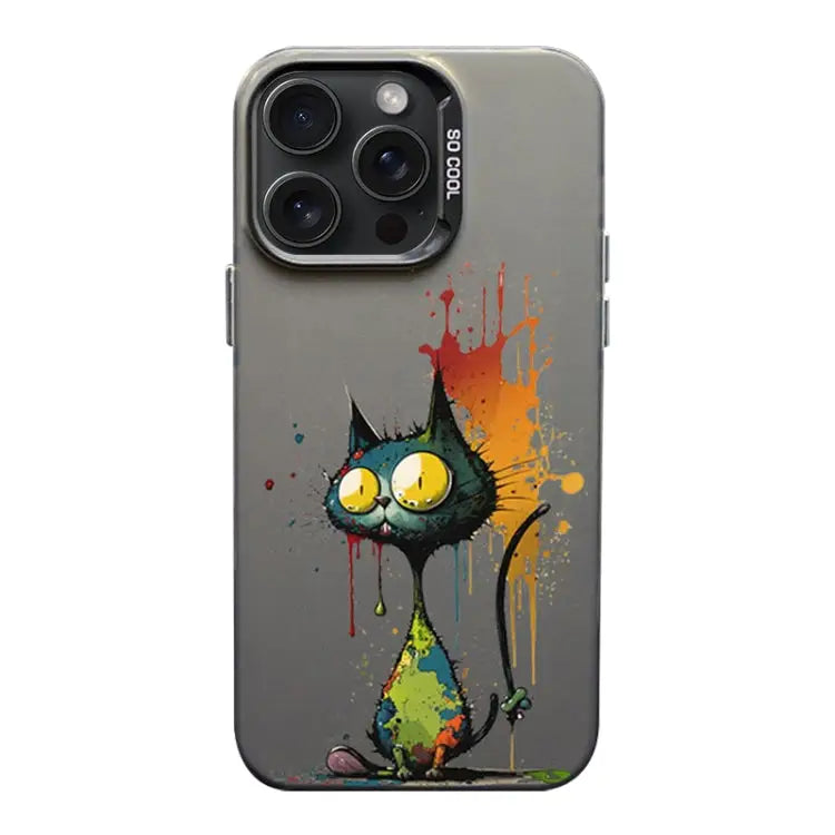 Color Ink Frosted PC + TPU Phone Case For iPhone 15 Pro Max - For iPhone 15 Pro Max / Big Eyed Cat - Apple Accessories
