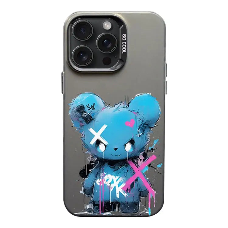 Color Ink Frosted PC + TPU Phone Case For iPhone 15 Pro Max - For iPhone 15 Pro Max / Blue Bear - Apple Accessories