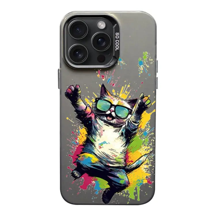 Color Ink Frosted PC + TPU Phone Case For iPhone 15 Pro Max - For iPhone 15 Pro Max / Glasses Cat - Apple Accessories