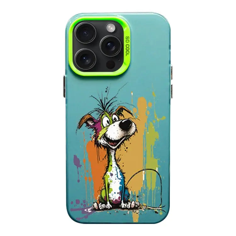 Color Ink Frosted PC + TPU Phone Case For iPhone 15 Pro - For iPhone 15 Pro / Silly Dog - Apple Accessories