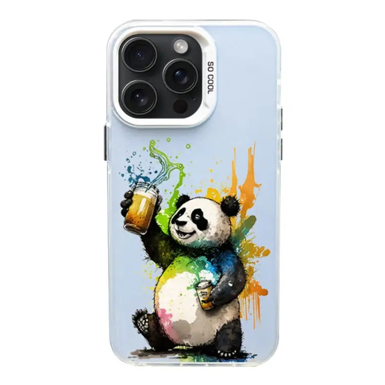 Color Ink Frosted PC + TPU Phone Case For iPhone 15 Pro - For iPhone 15 Pro / Toast Panda - Apple Accessories