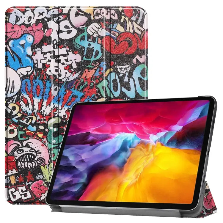 Colored Drawing Horizontal Flip PC + PU Leather Case with Three-folding Holder & Sleep / Wake-up Function For iPad Pro