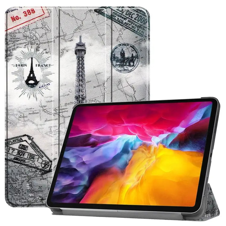 Colored Drawing Horizontal Flip PC + PU Leather Case with Three-folding Holder & Sleep / Wake-up Function For iPad Pro