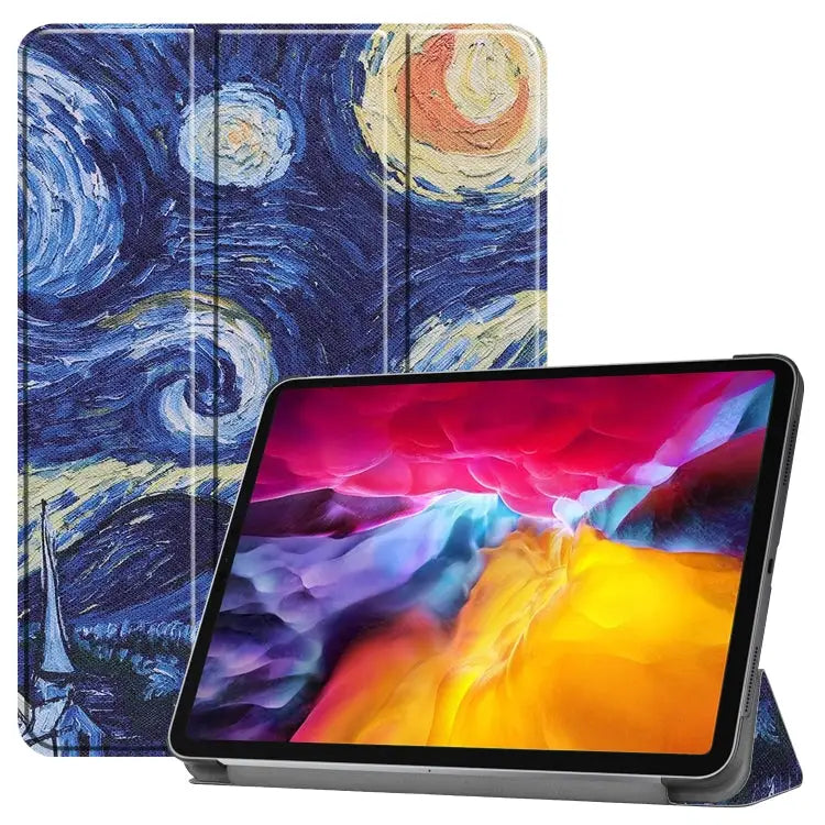 Colored Drawing Horizontal Flip PC + PU Leather Case with Three-folding Holder & Sleep / Wake-up Function For iPad Pro