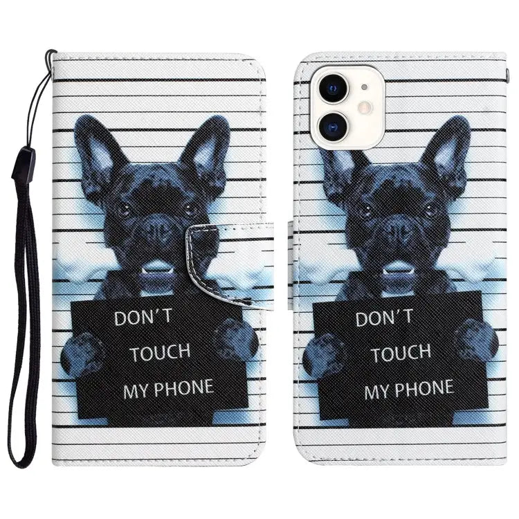 Colored Drawing Leather Phone Case For iPhone 11 - For iPhone 11 / Black Dog - Apple Accessories