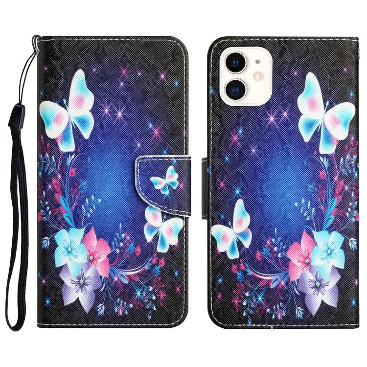 Colored Drawing Leather Phone Case For iPhone 11 - For iPhone 11 / Butterfly - Apple Accessories