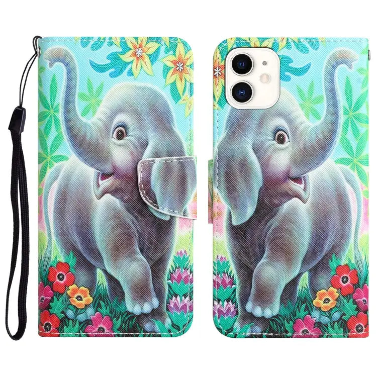 Colored Drawing Leather Phone Case For iPhone 11 - For iPhone 11 / Elephant - Apple Accessories