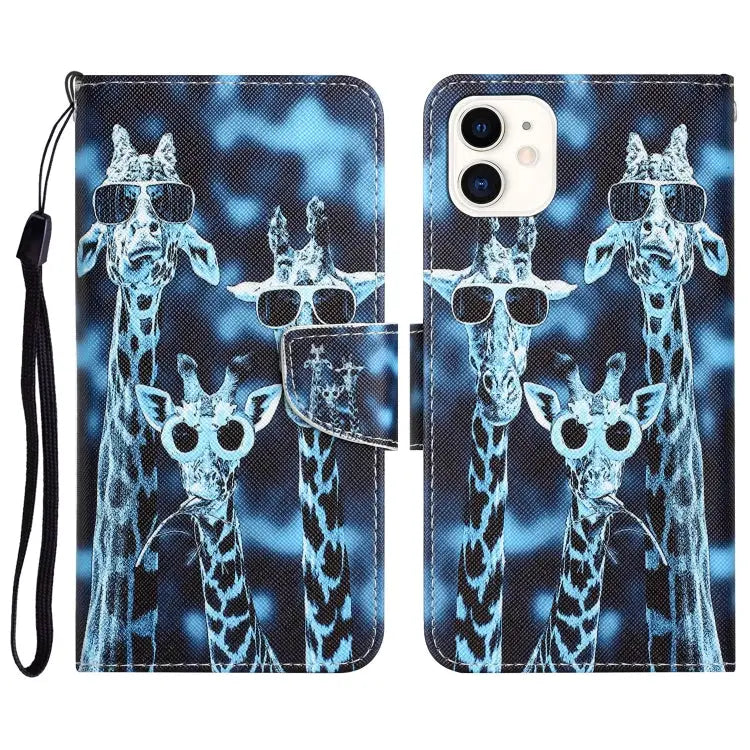 Colored Drawing Leather Phone Case For iPhone 11 - For iPhone 11 / Giraffes - Apple Accessories