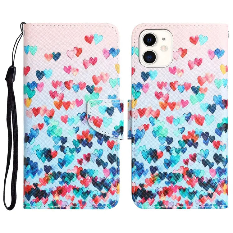 Colored Drawing Leather Phone Case For iPhone 11 - For iPhone 11 / Heart - Apple Accessories