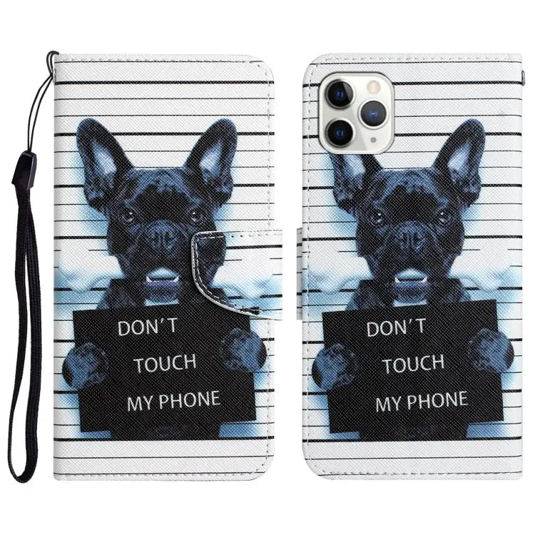 Colored Drawing Leather Phone Case For iPhone 11 Pro - For iPhone 11 Pro / Black Dog - Apple Accessories