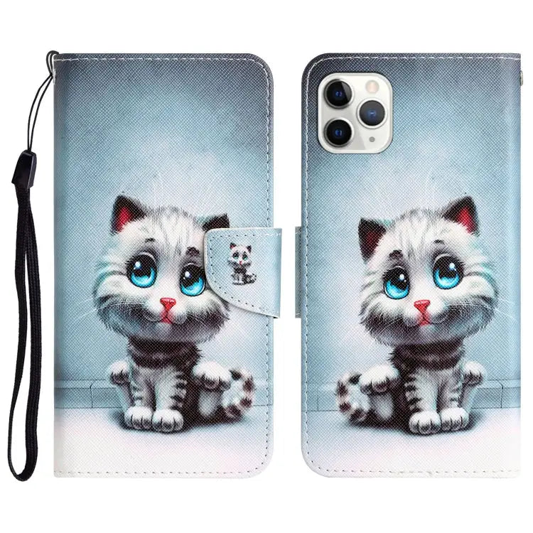 Colored Drawing Leather Phone Case For iPhone 11 Pro - For iPhone 11 Pro / Blue Eyes - Apple Accessories