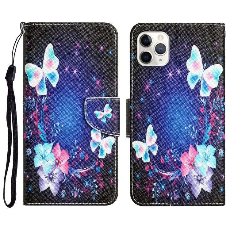 Colored Drawing Leather Phone Case For iPhone 11 Pro - For iPhone 11 Pro / Butterfly - Apple Accessories