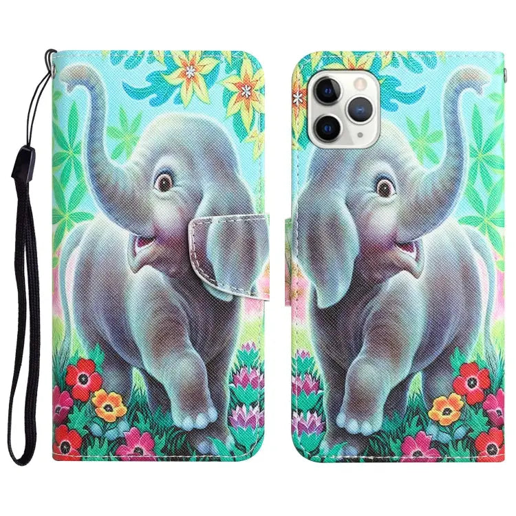 Colored Drawing Leather Phone Case For iPhone 11 Pro - For iPhone 11 Pro / Elephant - Apple Accessories